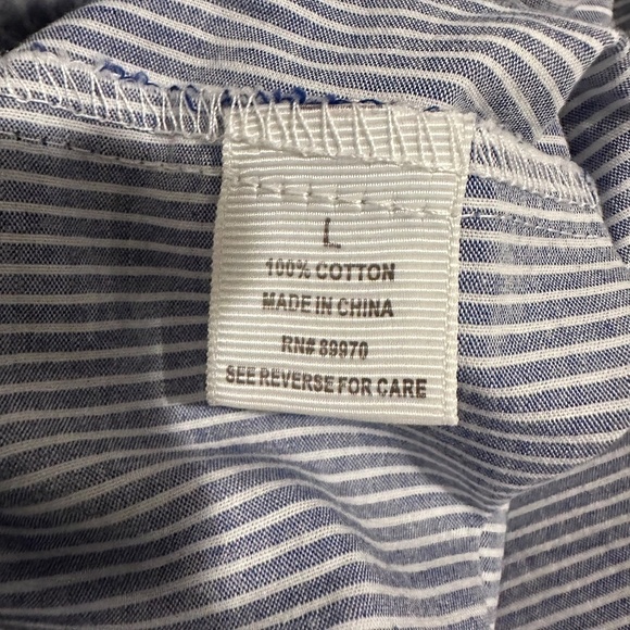 Eden & Olivia Blue/White Striped Pearl Roll Tab Button Front Shirt Size L - Picture 8 of 9